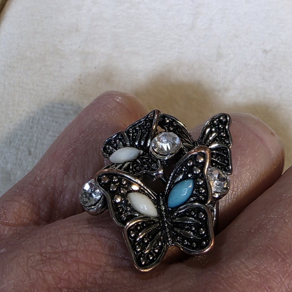 Butterfly Statement Ring With Silver And Blue Acc… - image 5